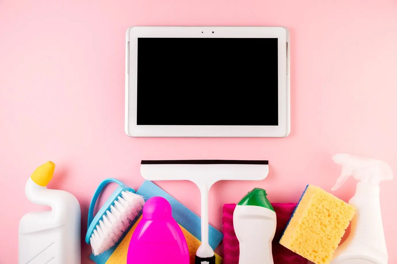 Композиция в стиле флатлей на тему уборки